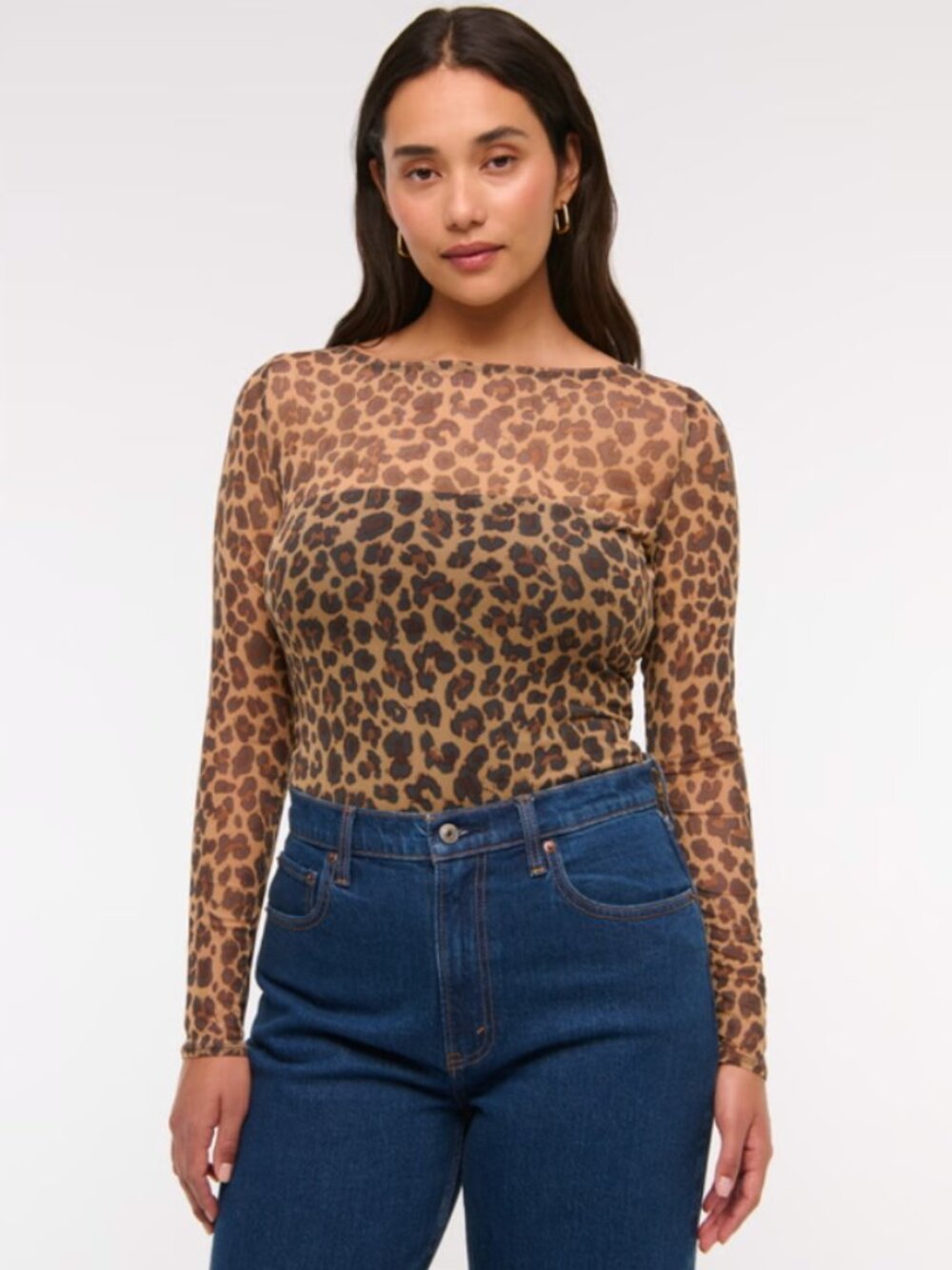 Long-Sleeve Mesh Slash Bodysuit